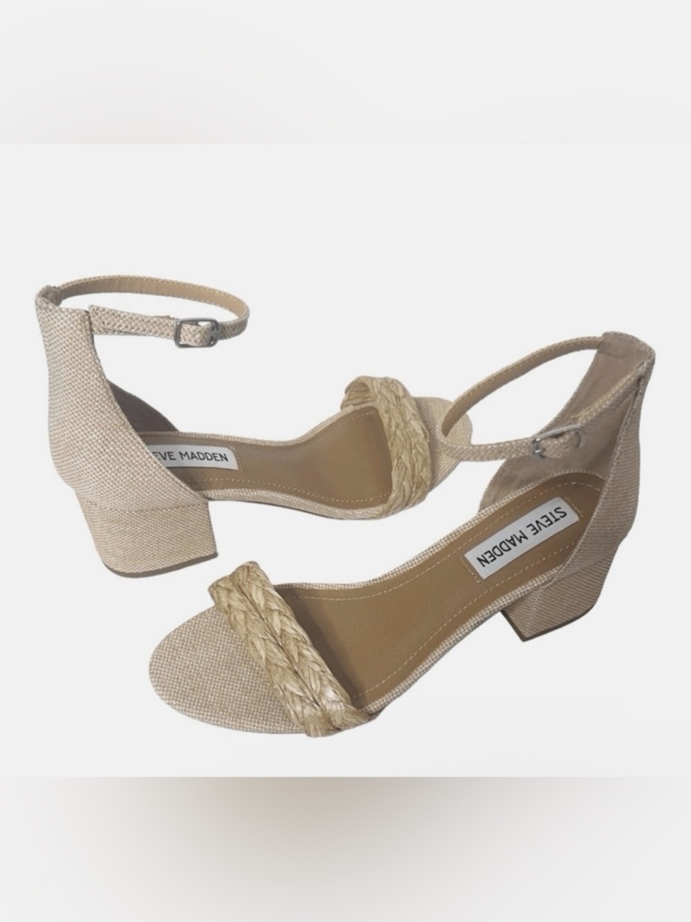 Steve Madden Neutral Braided Ankle-Strap Block Heel Sandals